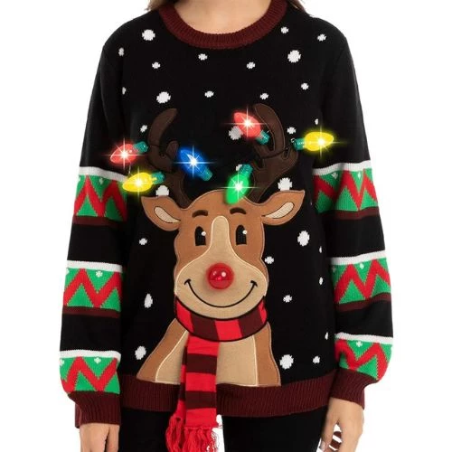 JOYIN Light Up LED Reindeer Ugly Christmas Sweater for women