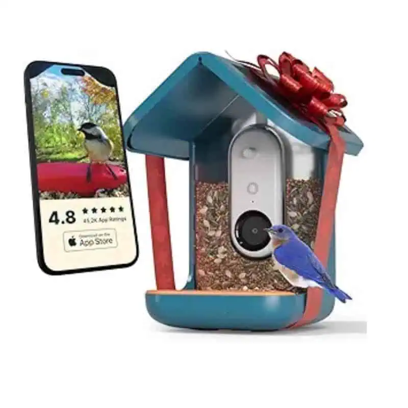 BIRD BUDDY® Original Solar Bird Feeder with Camera - AI Bird Species Identification, 5MP Photos, 2K HD Video Live Stream Camera, Solar-Powered Charging, 2.8in Focus - Blue - best gifts for parents