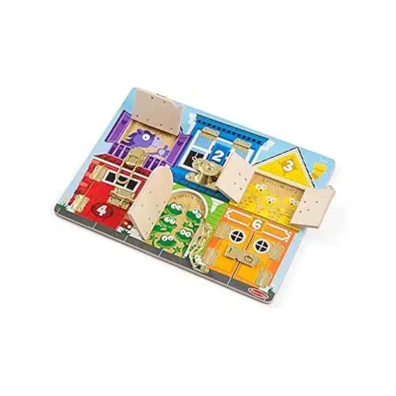 Melissa & Doug Wooden Latches Board ​- christmas gift ideas for 1 year olds