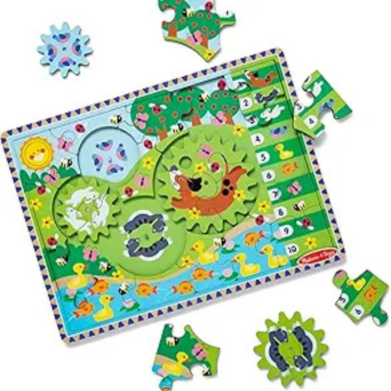 Melissa & Doug Wooden Animal Chase Jigsaw Spinning Gear Puzzle​ - unique gifts for 2 year old boy