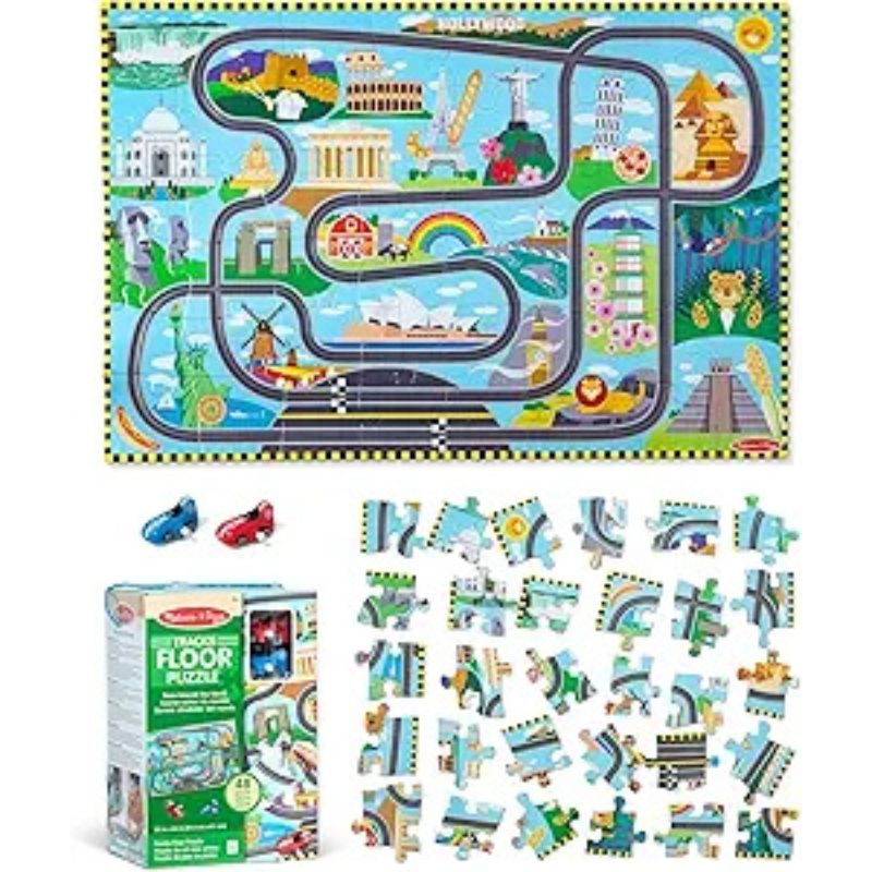 Melissa & Doug Race Around the World Tracks Puzzle​ - gifts for a 2 year old boy