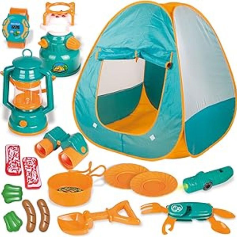 FUN SMALL GAMES Pop Up Tent with Kids Camping Gear Set​ - best christmas gift for 2 year old boy