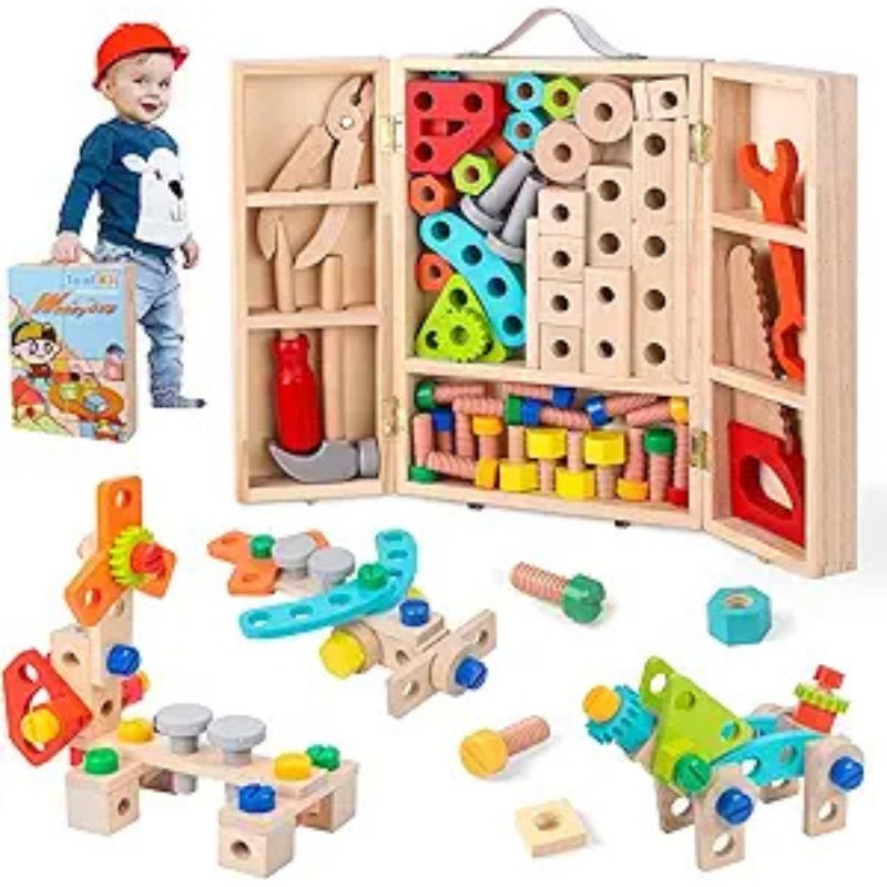 Wdmiya Kids Tool Set, 65 Pcs Wooden Toddler Toy Tool Set for 2-4 Age​ - best christmas gifts for 2 year old boys